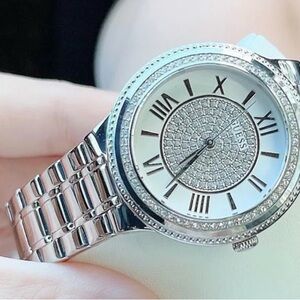Guess Women's Silver Crystal Dial Bracelet Watch